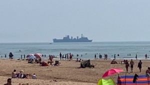 The Royal Fleet Auxiliary Fort Victoria from Devon beach